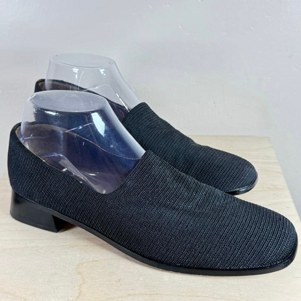 VTG 90s Women’s Loafer Square Toe Black Quiet Luxury Leather Fabric 8.5